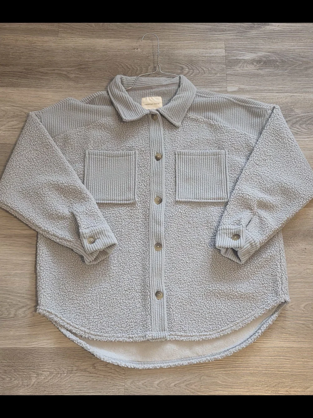American Eagle Outfitters Light Gray Sherpa Shacket - Picture 2 of 7